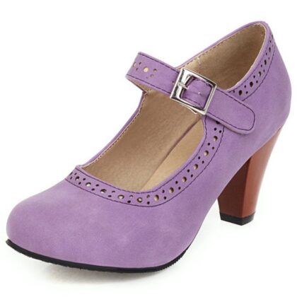 Mary Jane Shoes For Women Round Toe Buckle Block Heel Shoes