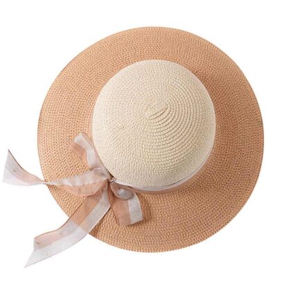 Women's Sun Straw Hats UV Protection Color Matching Ribbon Beach Travel Hats