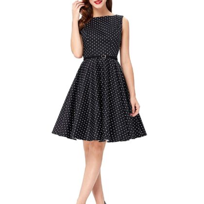 1950s Dress Boatneck Sleeveless Vintage Tea Dress with Belt
