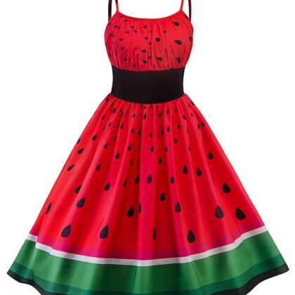 1950s Dress Watermelon Print Patchwork Slip Dress
