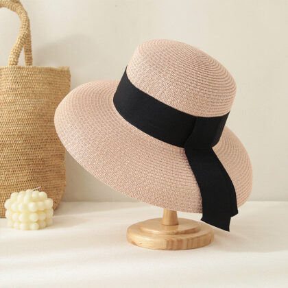 Women's Audrey Hepburn Sun Straw Hats UV Protection with Bowknot Summer Beach Travel Hats